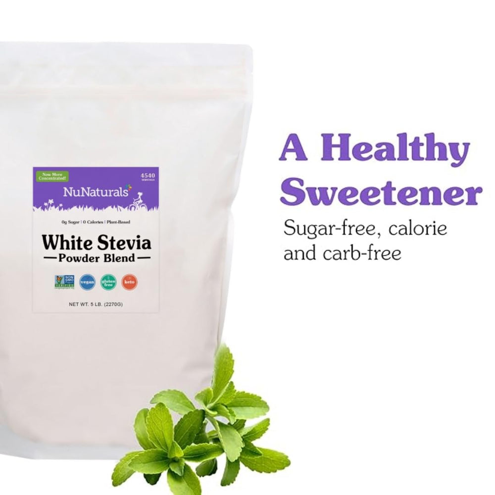 NuNaturals White Stevia Powder in coffee for sugar-free sweetness.