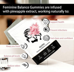 nuora Feminine Balance gummies bottle side view for convenient daily use
