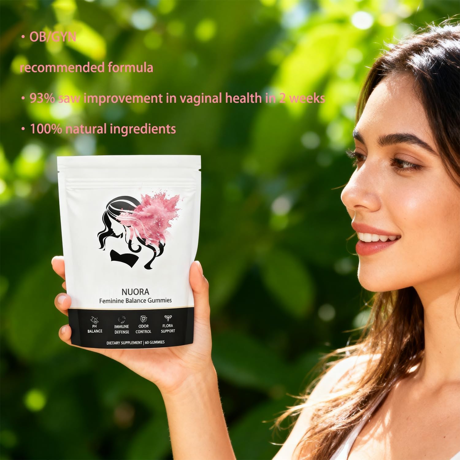 nuora ingredients label featuring Vitamin C and natural pineapple extract