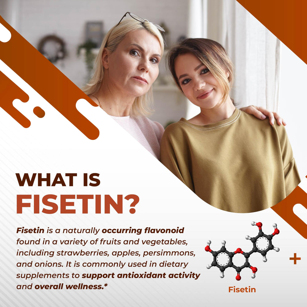 NURAFUSE Fisetin capsules arranged to suggest daily cognitive support and vitality.