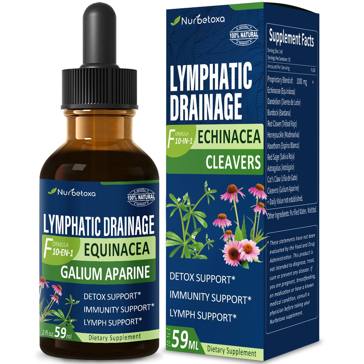Nurbetoxa Cleavers Drops bottle promotes gentle lymph support for daily wellness.