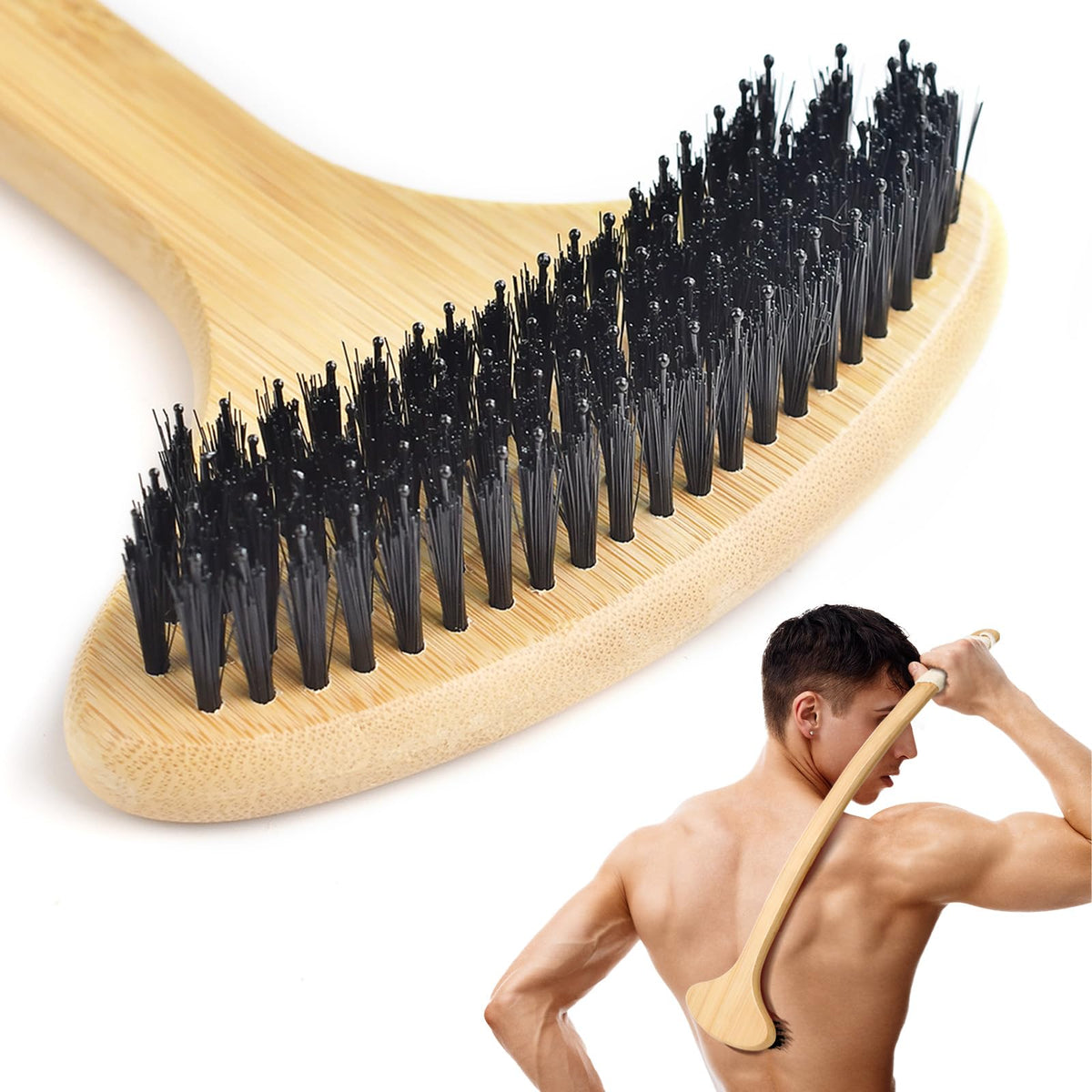 NURENDER bamboo back scratcher with a 22-inch curved handle reaching difficult areas.
