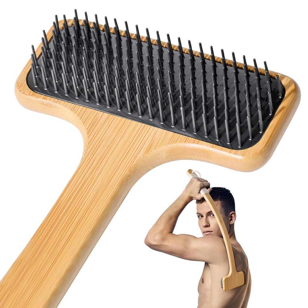 NURENDER bamboo back scratcher with extended handle for full-body reach.