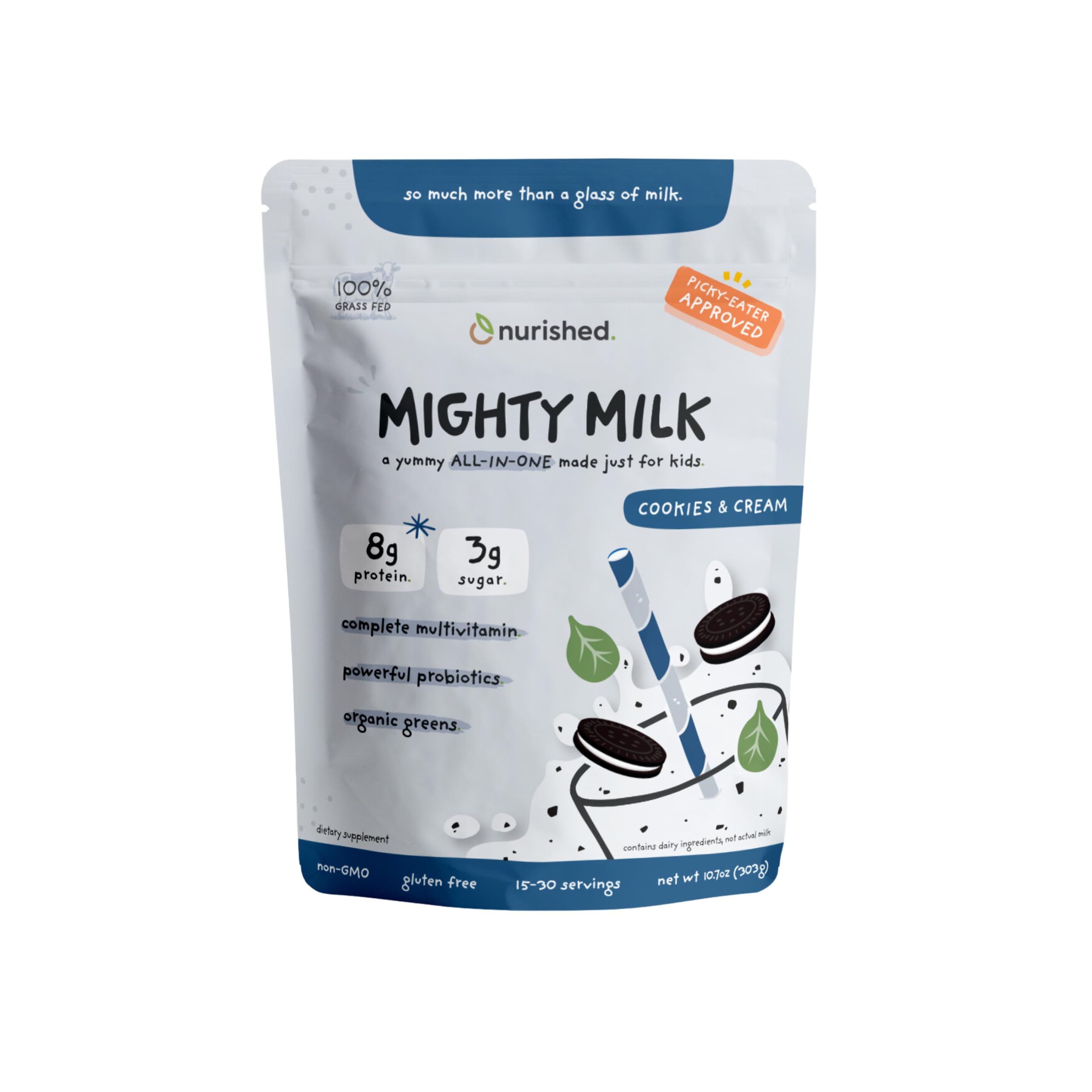 Nurished Mighty Milk bottle pour shows kid-friendly nutrition on the go