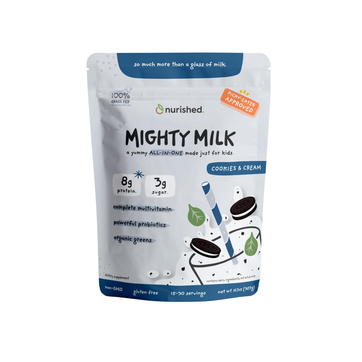 Nurished Mighty Milk bottle pour shows kid-friendly nutrition on the go