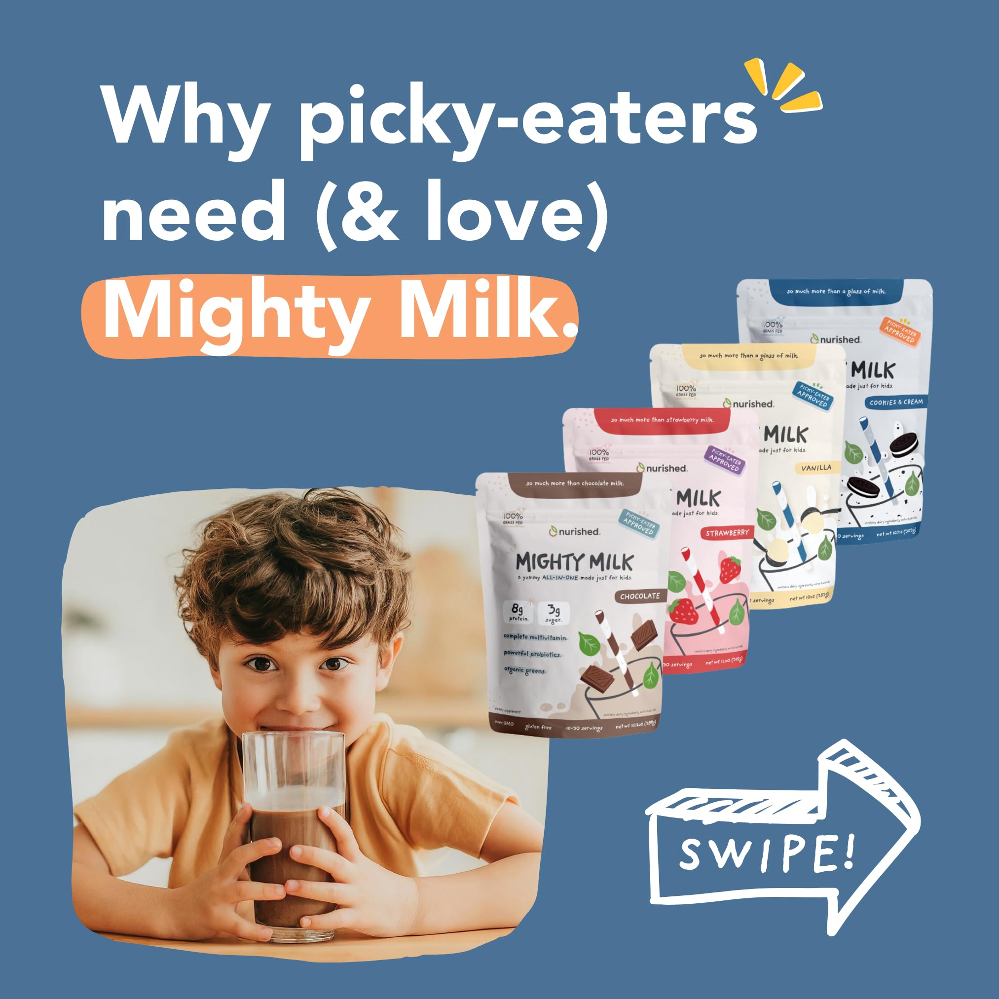 Nurished Mighty Strawberry Milk served in a cup with natural colors and flavors