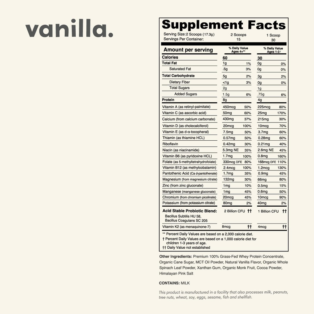 Glass of Nurished Vanilla Mighty Milk served as a tasty multivitamin and protein boost