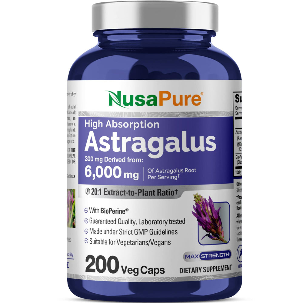 NusaPure Astragalus 20:1 extract bottle for daily wellness and easy dosing.