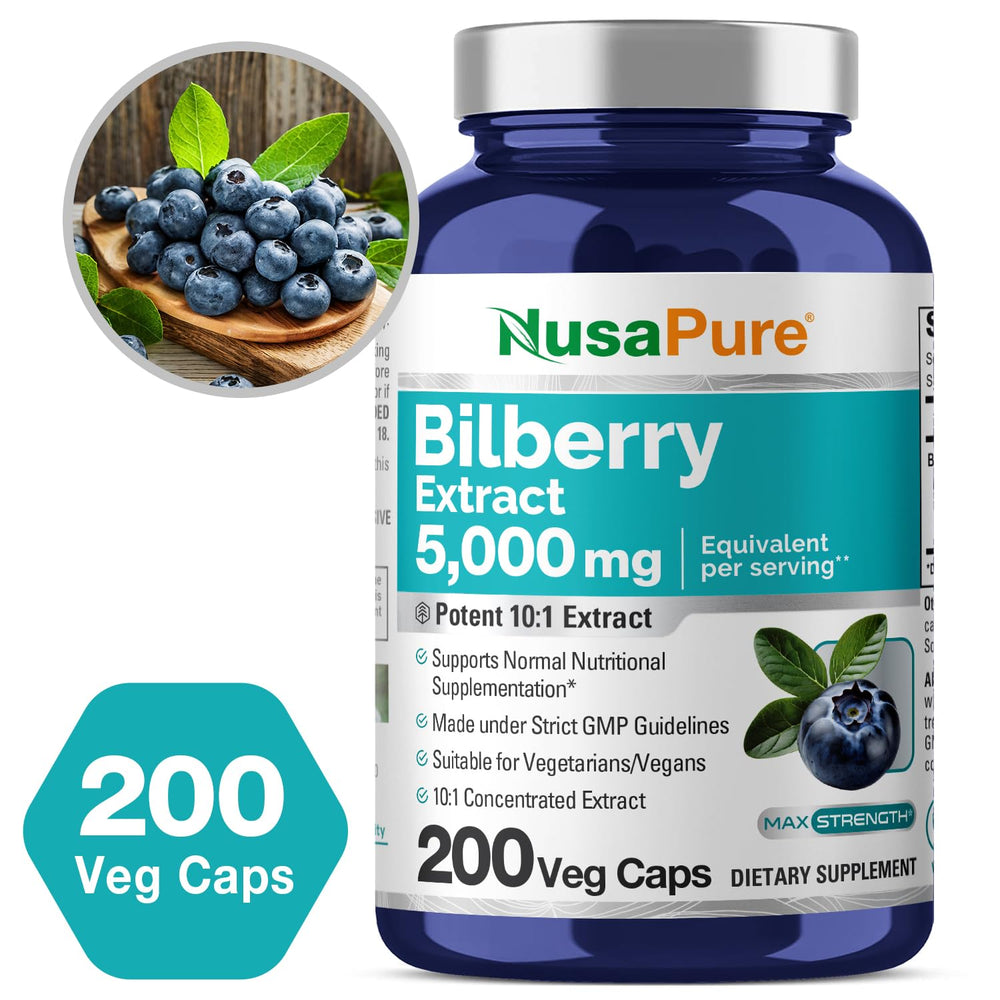 NusaPure Bilberry Extract close-up shows 10:1 potency