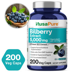 NusaPure Bilberry Extract close-up shows 10:1 potency