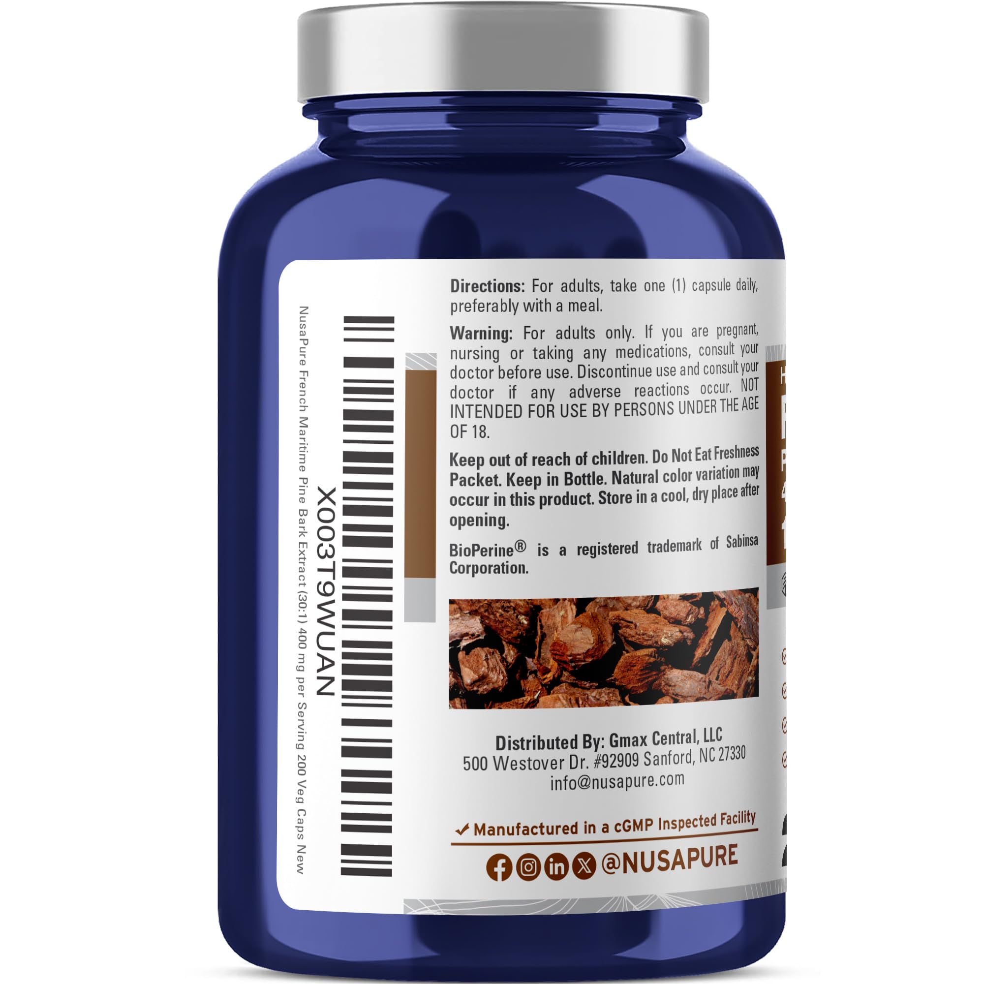 NusaPure Bioperine enhanced formula bottle suggests higher absorption potential.