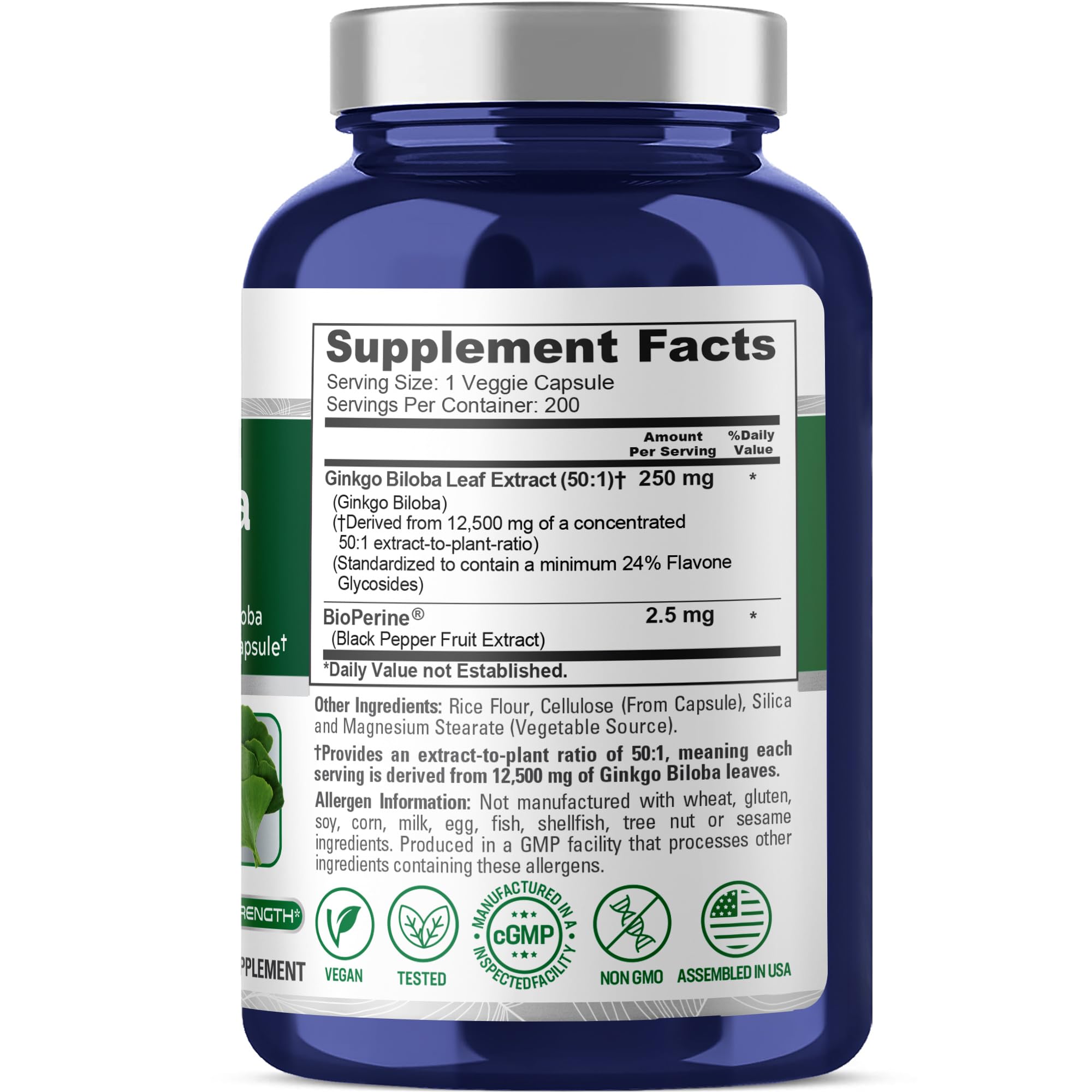 NusaPure Ginkgo Biloba capsules close-up highlighting vegetarian capsules for convenient use
