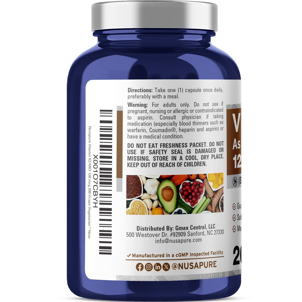 K2 MK7 120 mcg per serving label by NusaPure.