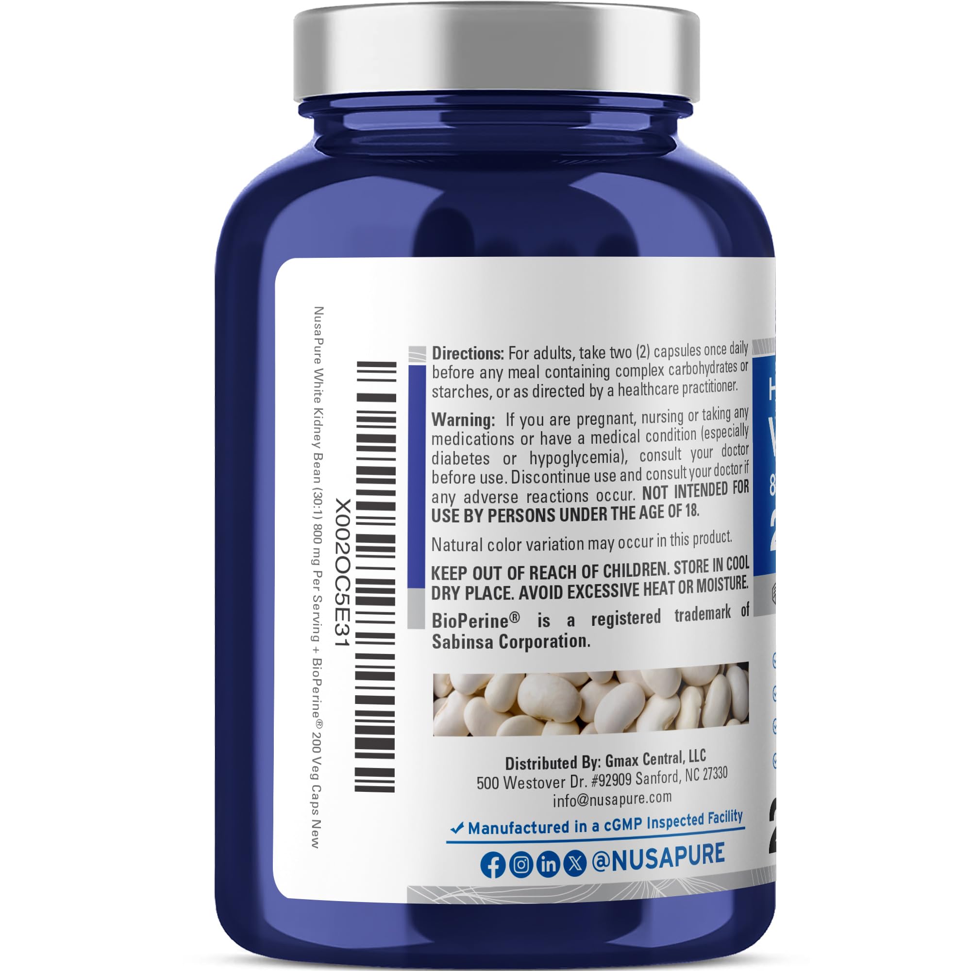NusaPure label close-up highlights extract ratio and Bioperine.