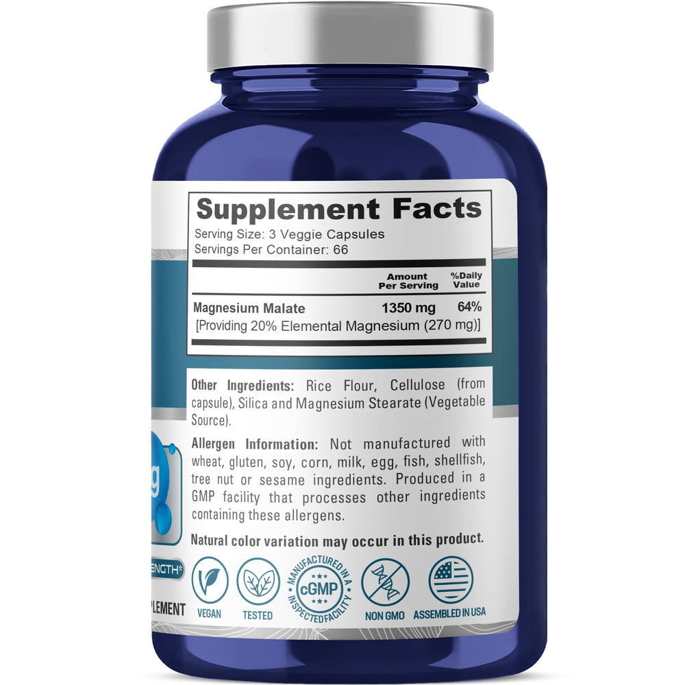 NusaPure Magnesium Malate 200 capsules shown for a 66-day supply.