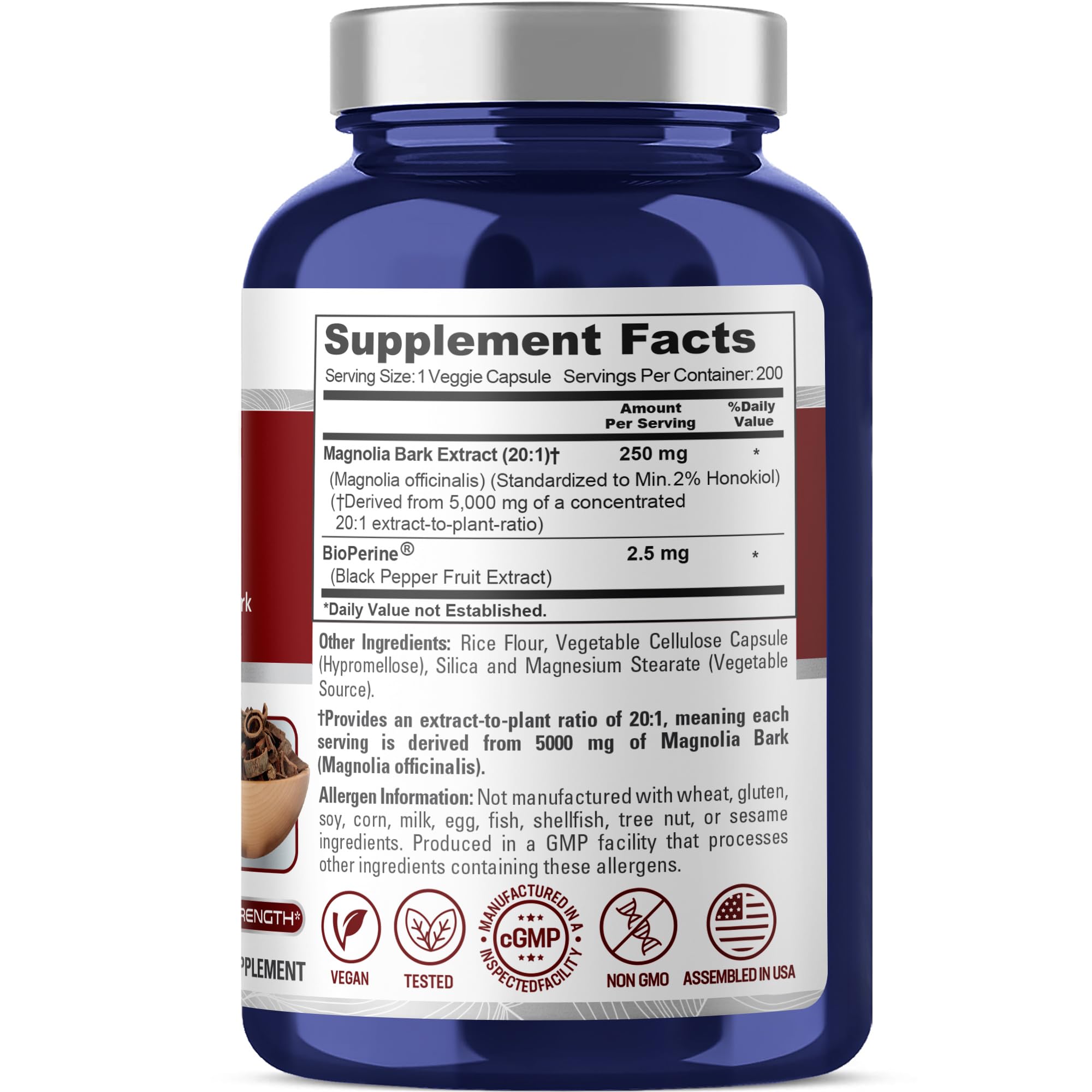 Capsules of NusaPure Magnolia Bark 20:1 extract for easy daily use