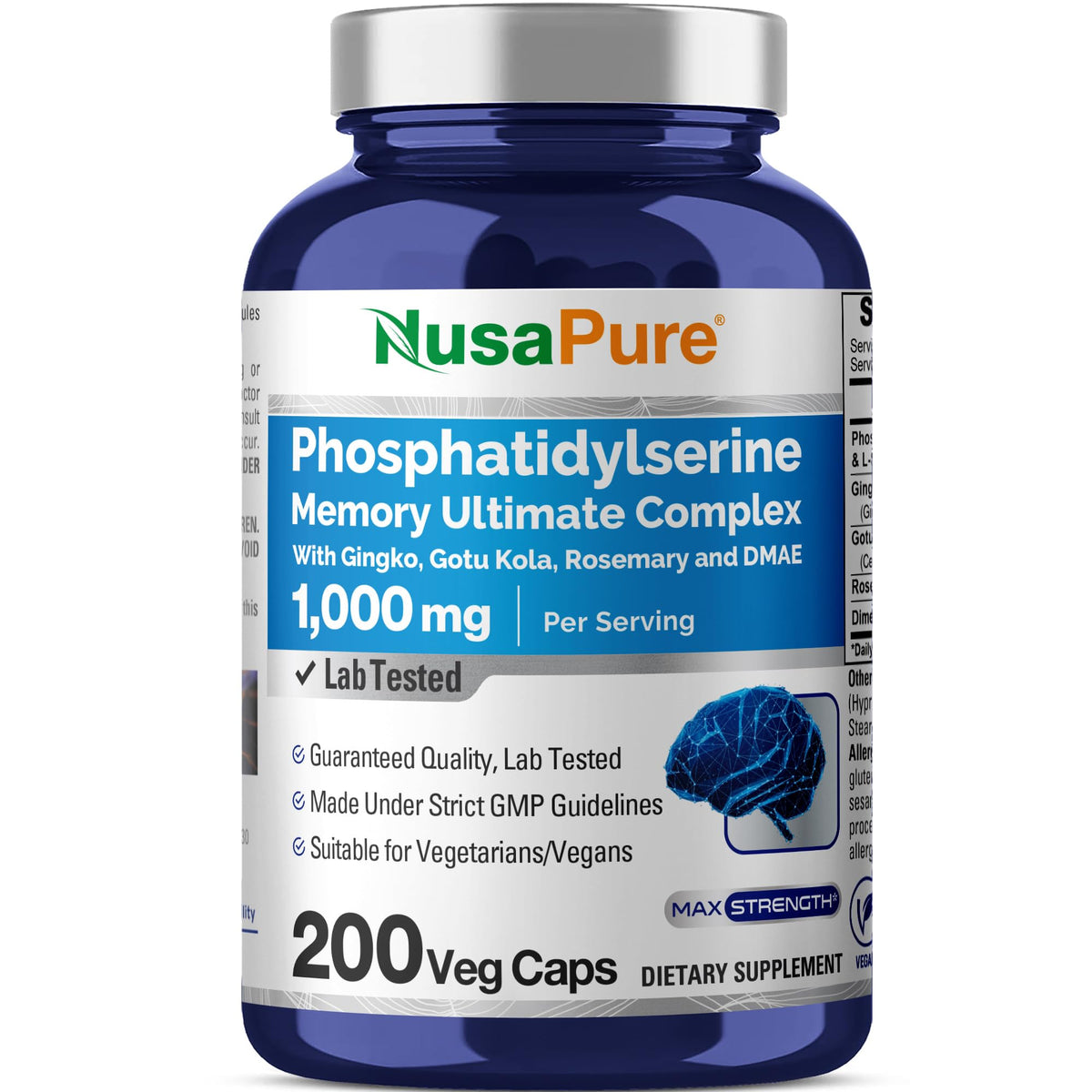 NusaPure Phosphatidylserine Memory Ultimate Complex bottle front for daily cognitive support