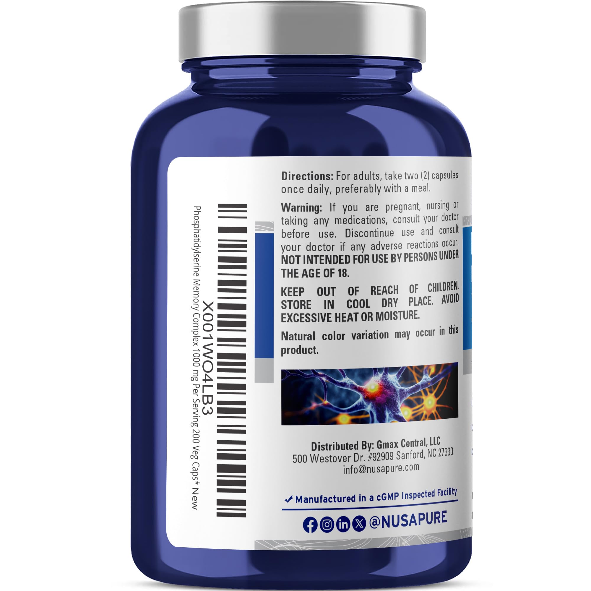 NusaPure ingredients label highlights phosphatidylserine, L-serine, and herbal blends