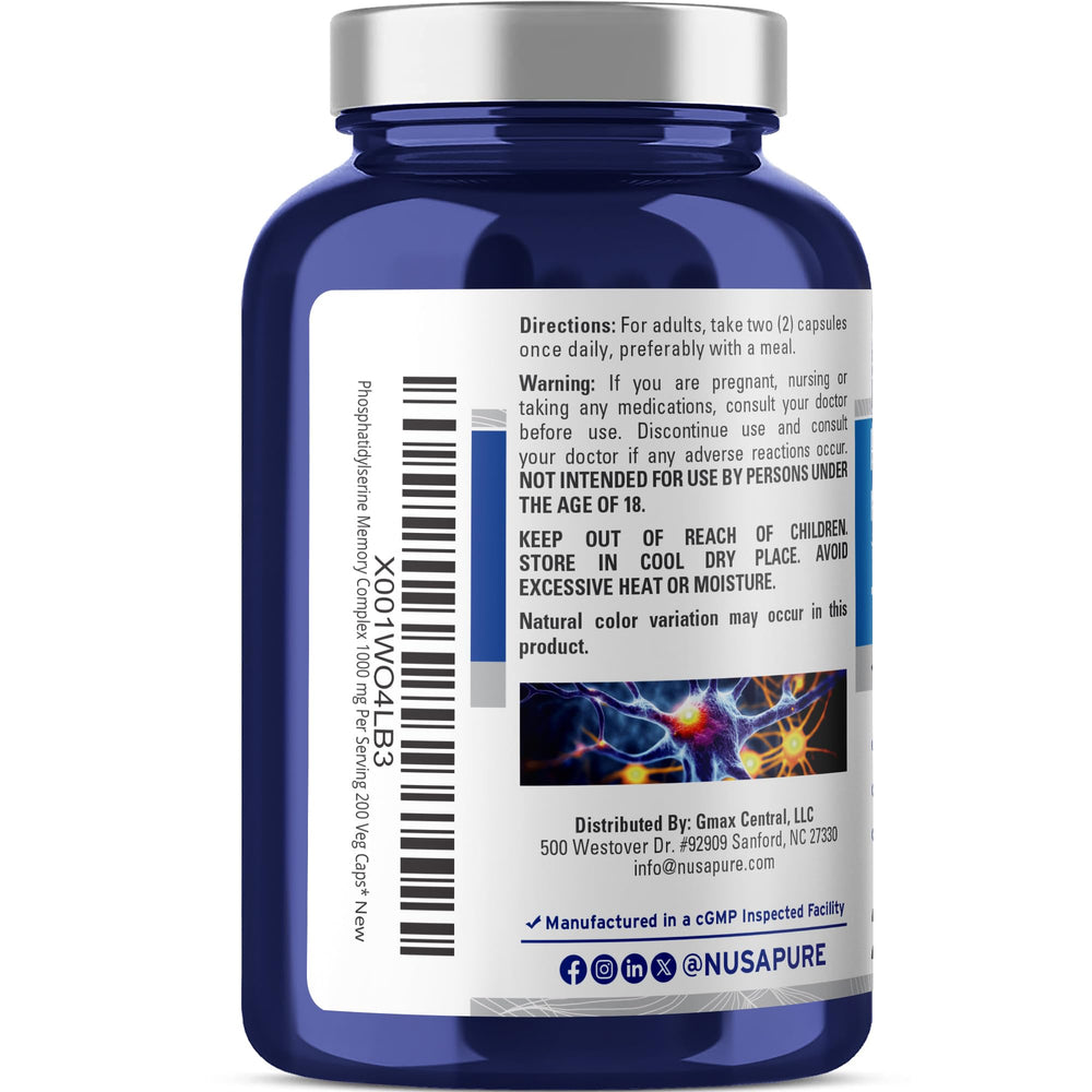NusaPure ingredients label highlights phosphatidylserine, L-serine, and herbal blends