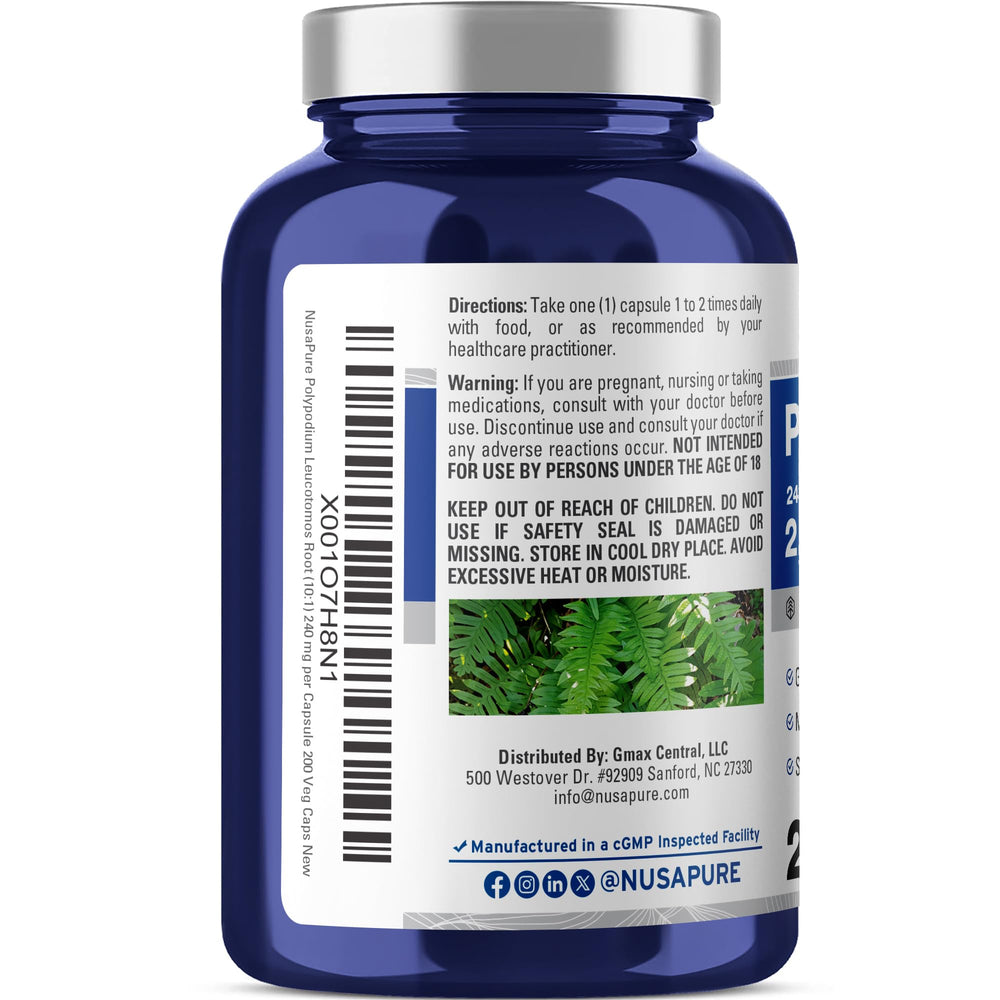 NusaPure Polypodium Leucotomos bottle label emphasizing quality