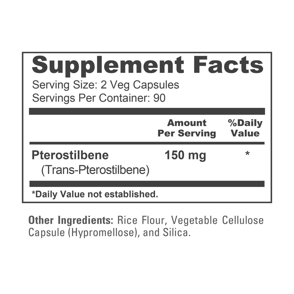 Serving setup for NusaPure Pterostilbene 150mg with two capsules per day.
