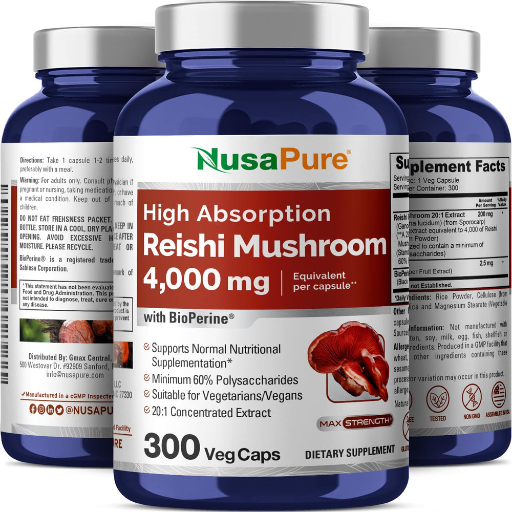 NusaPure Reishi with Bioperine seal indicating enhanced absorption