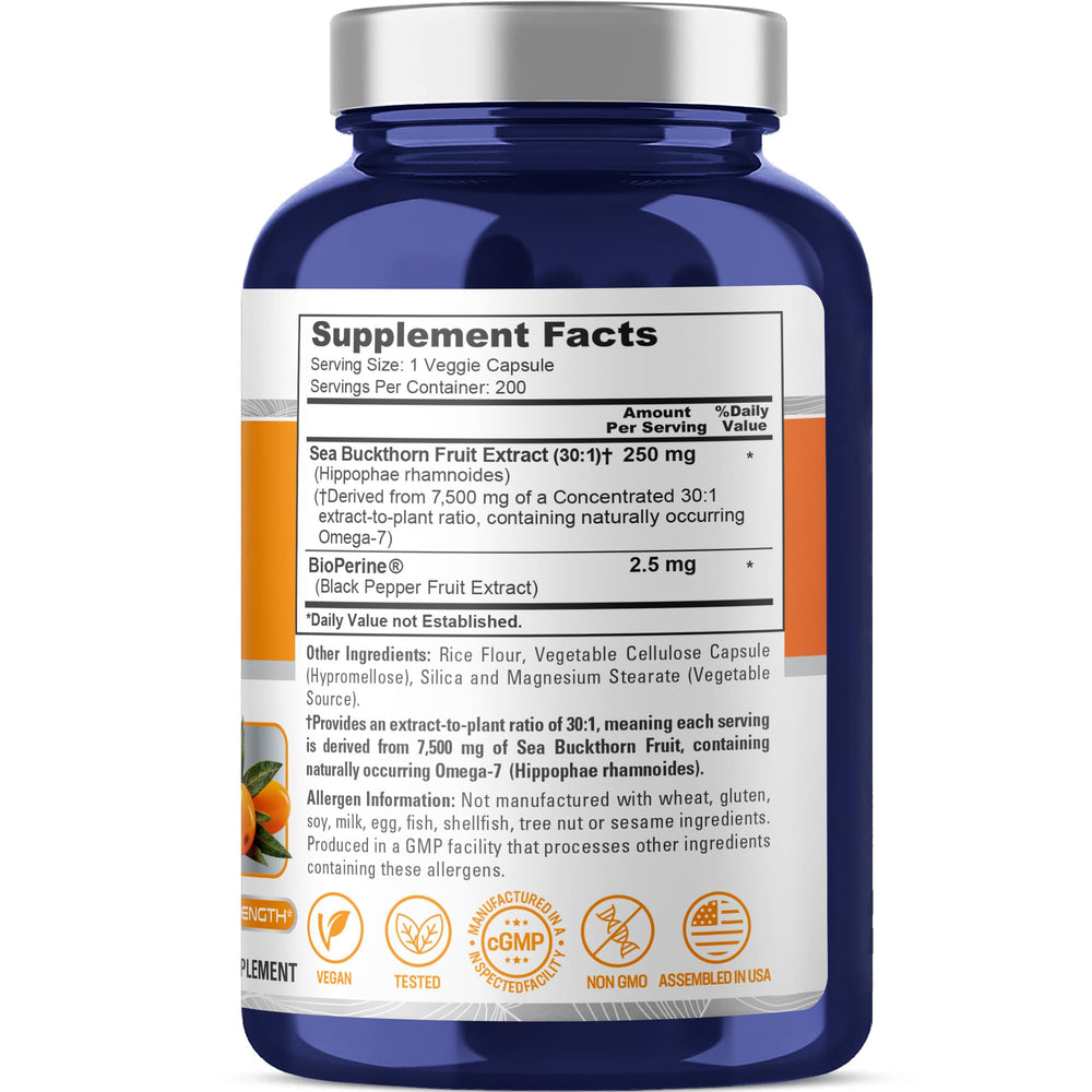 NusaPure Omega-7 capsules close-up highlighting easy-to-swallow veggie caps