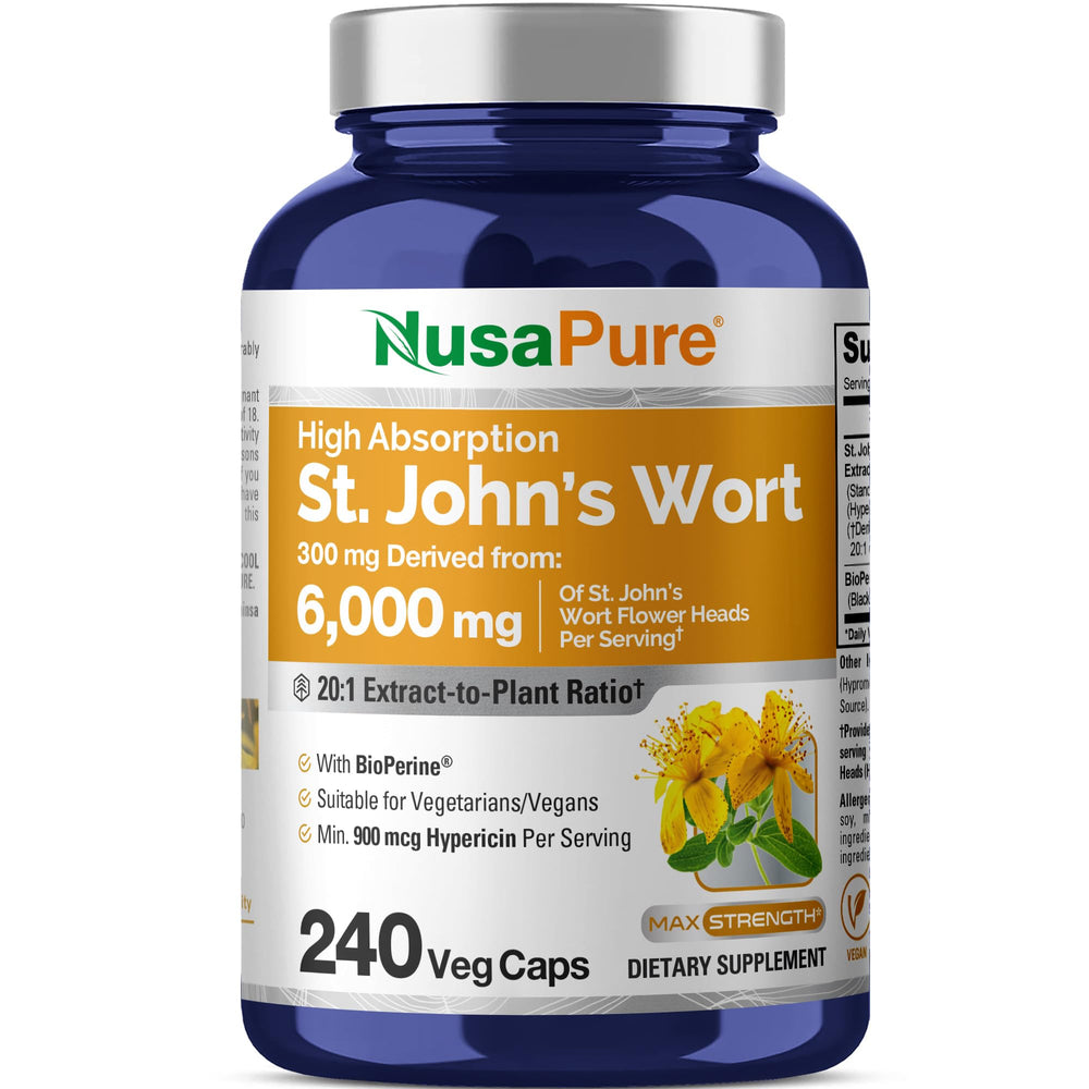 NusaPure St. John's Wort bottle with high-potency extract for daily use