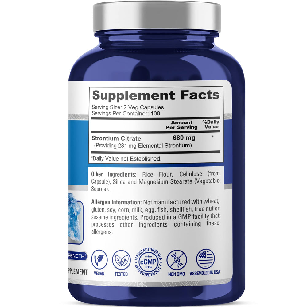 Close-up of vegetarian capsules from NusaPure Strontium Citrate for daily wellness