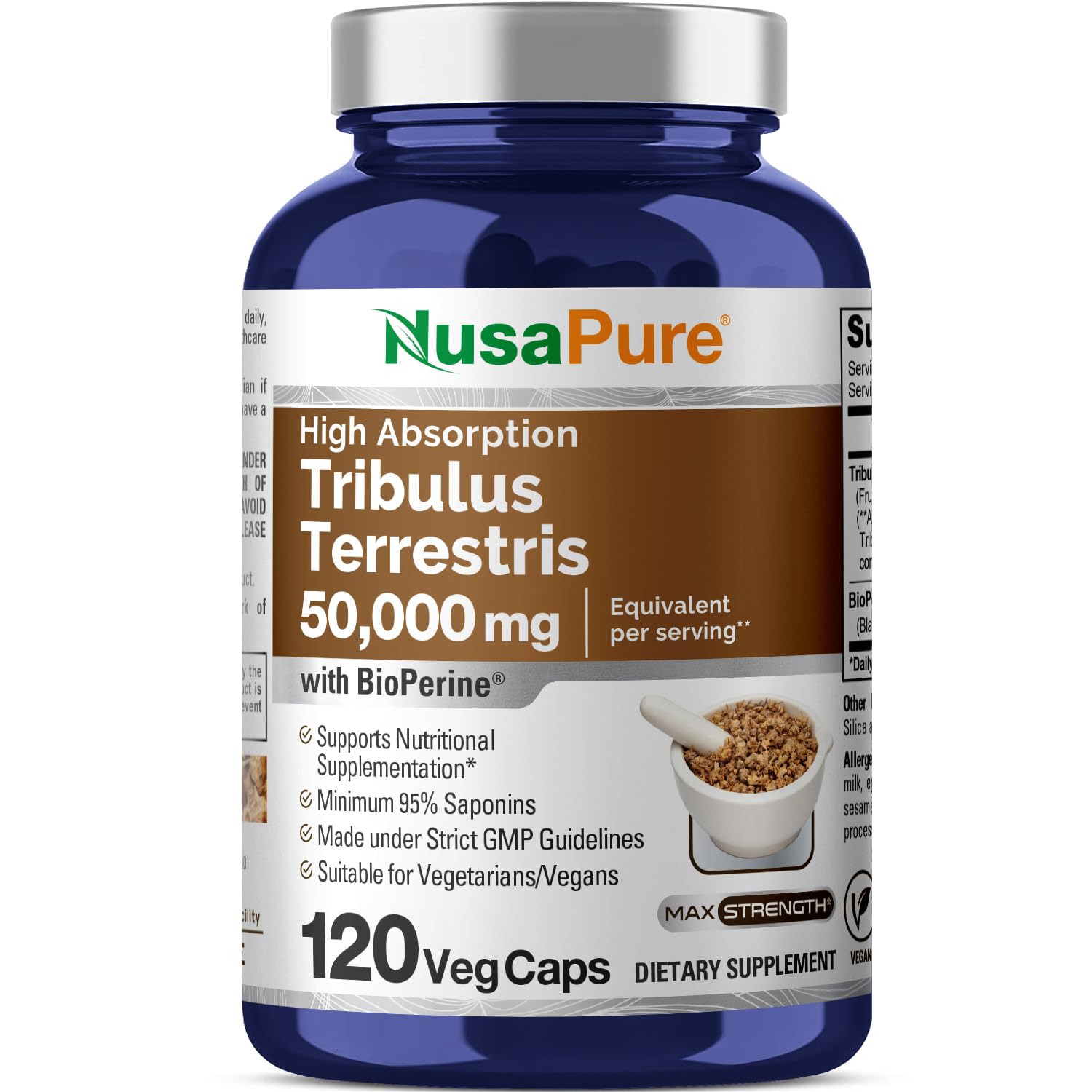 NusaPure Tribulus 50:1 bottle for daily wellness routines