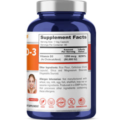 NusaPure Vitamin D3 50,000 IU bottle label shows vegan, non-GMO formula