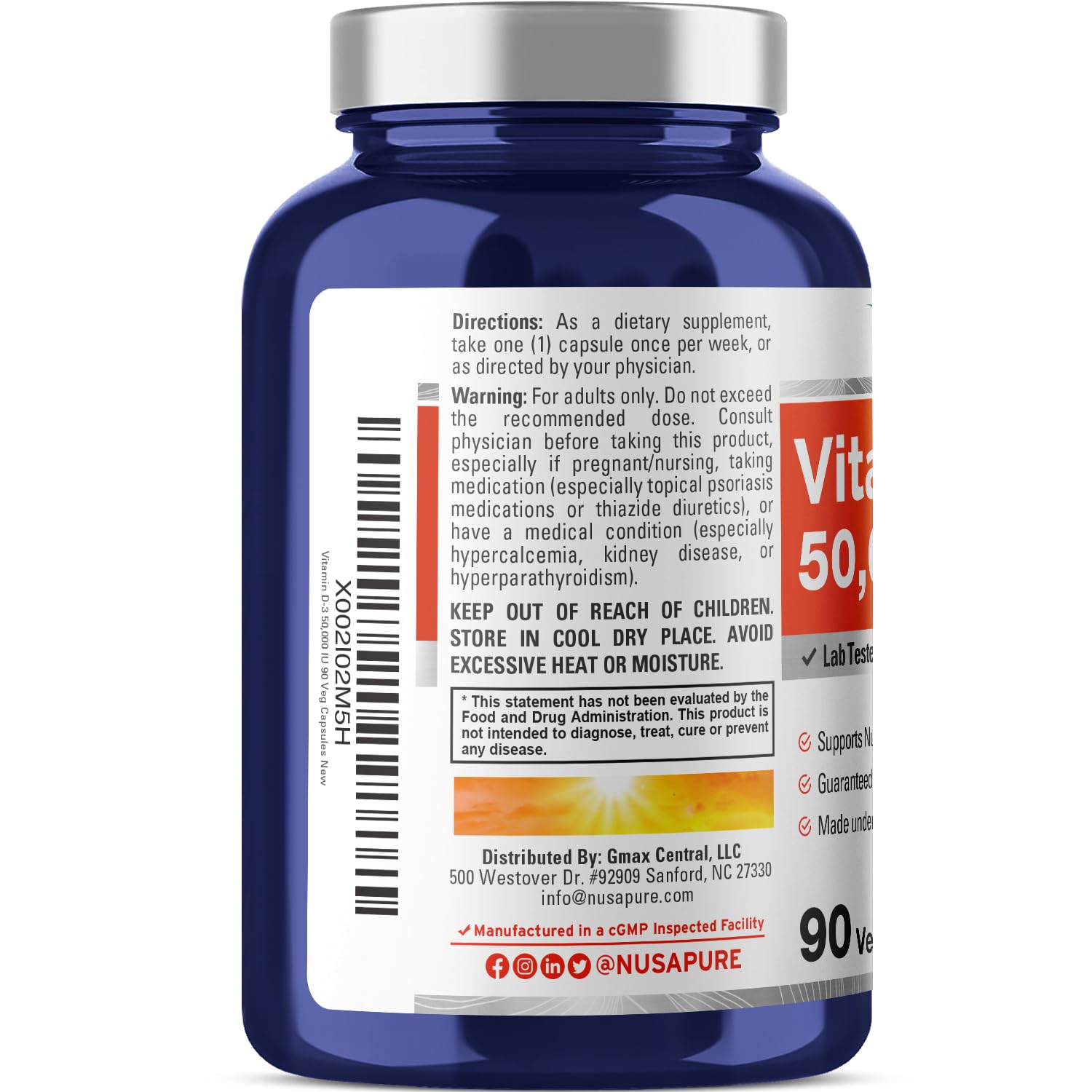 NusaPure Vitamin D3 50,000 IU capsules close-up in veggie form