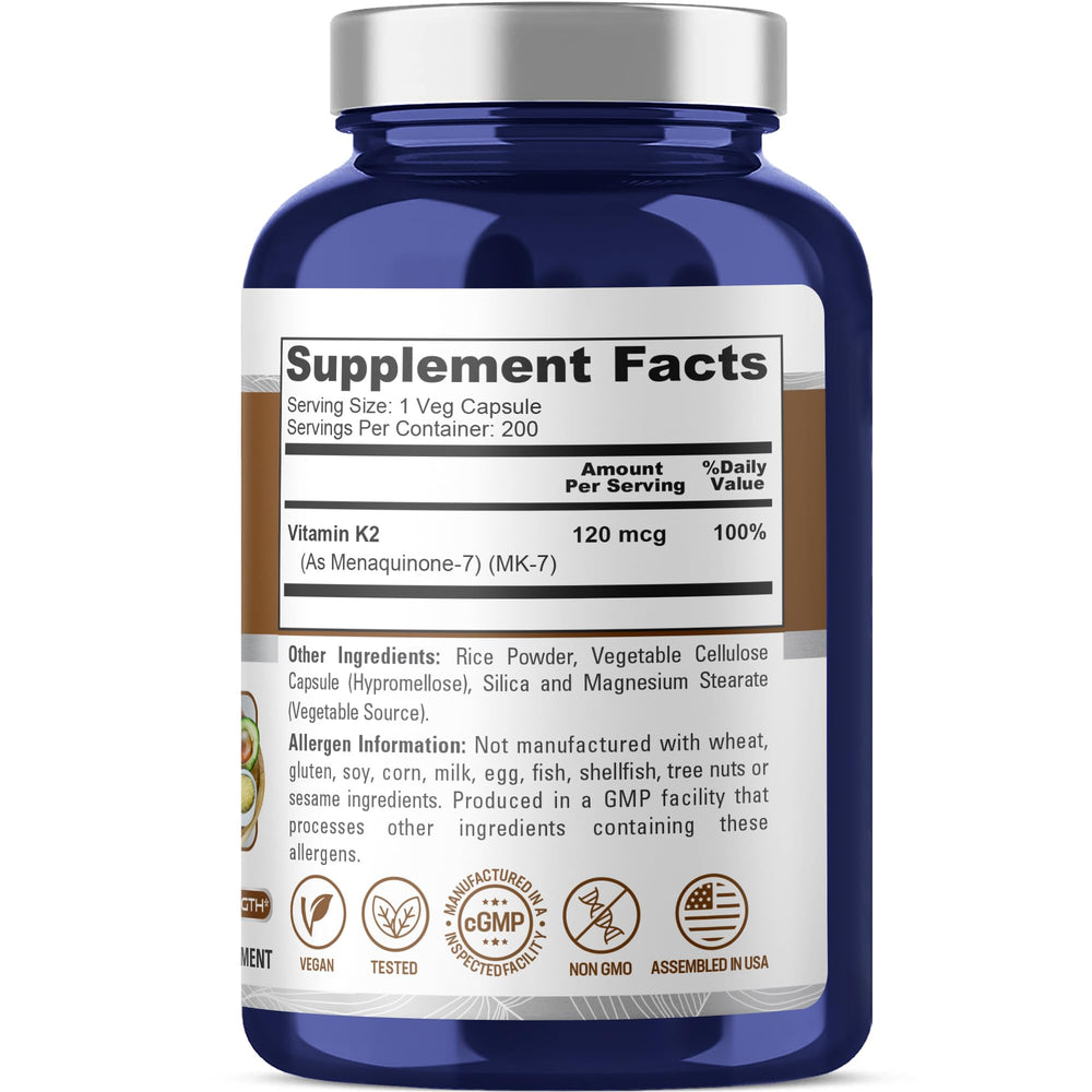 NusaPure K2 MK7 capsules arranged for vegan, soy-free support.