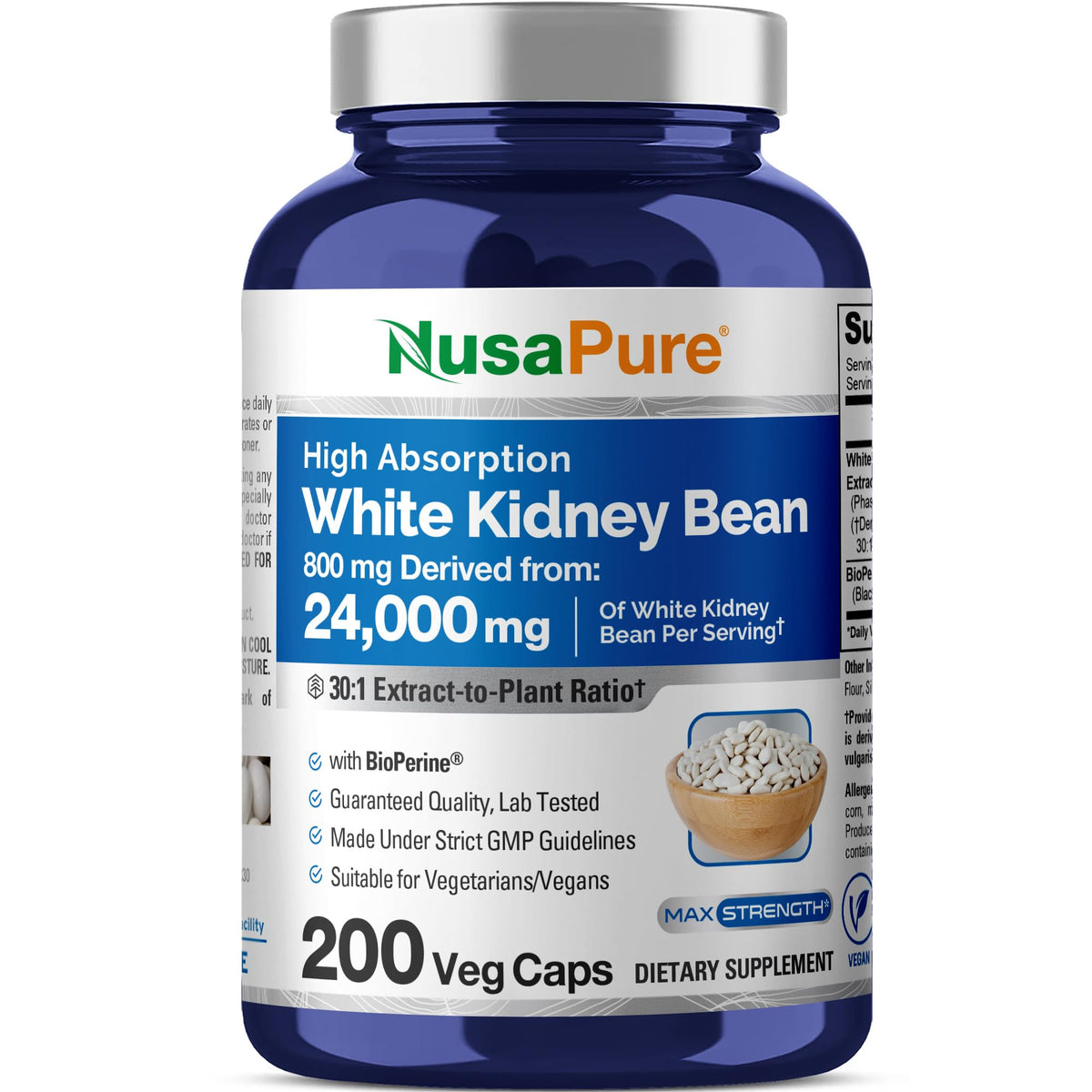 NusaPure White Kidney Beans 30:1 extract bottle showing high-potency formula.