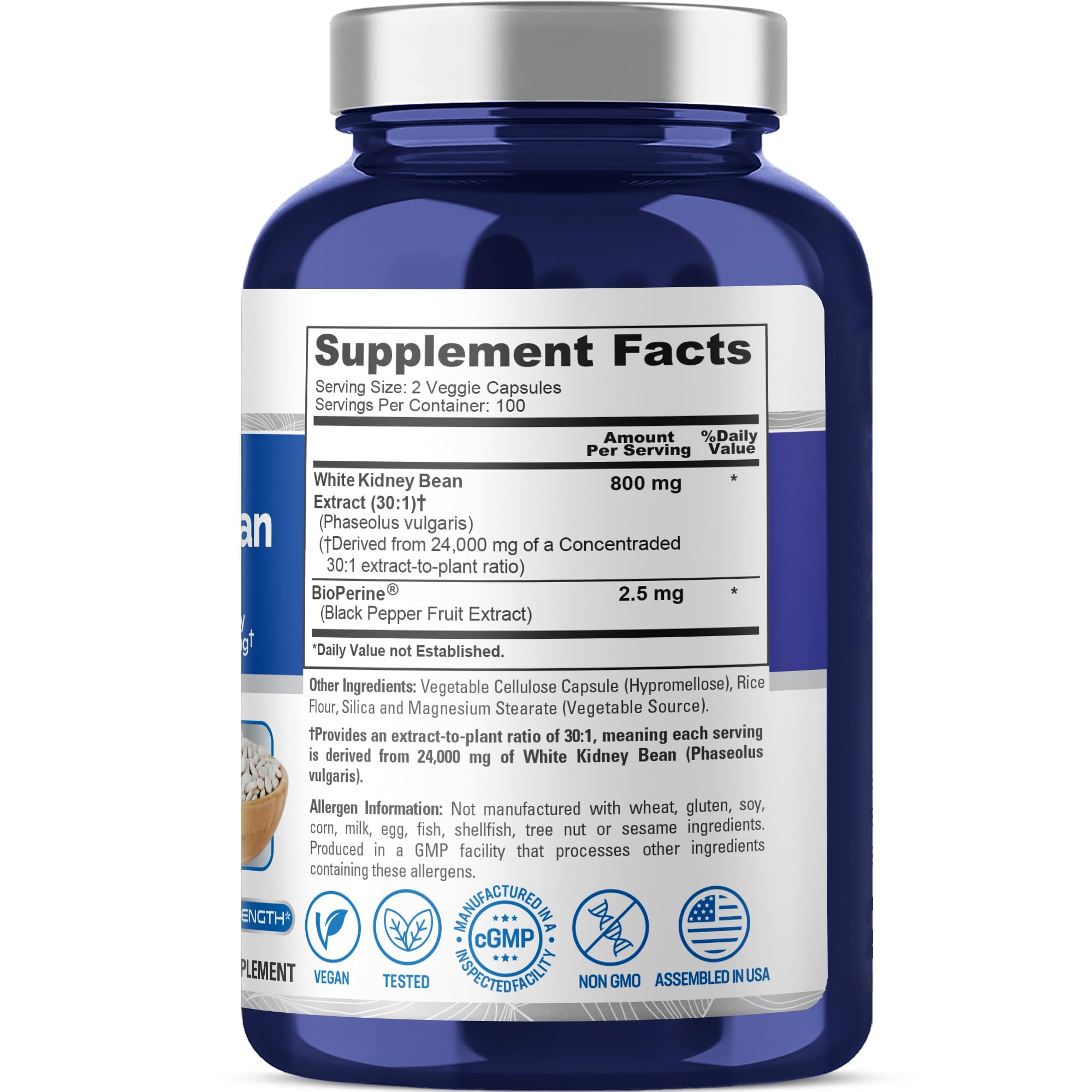 NusaPure White Kidney Beans 30:1 extract capsules in a row.