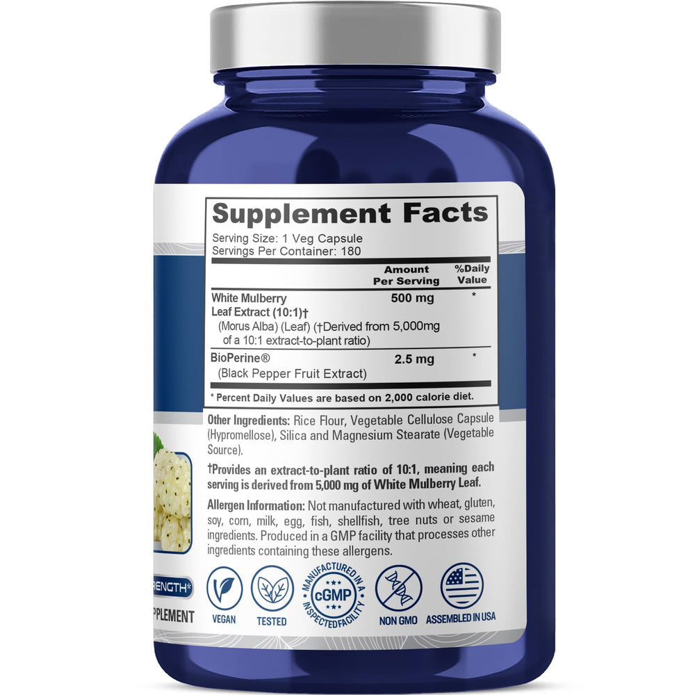 NusaPure white mulberry leaf capsules ready for vegan daily supplementation.