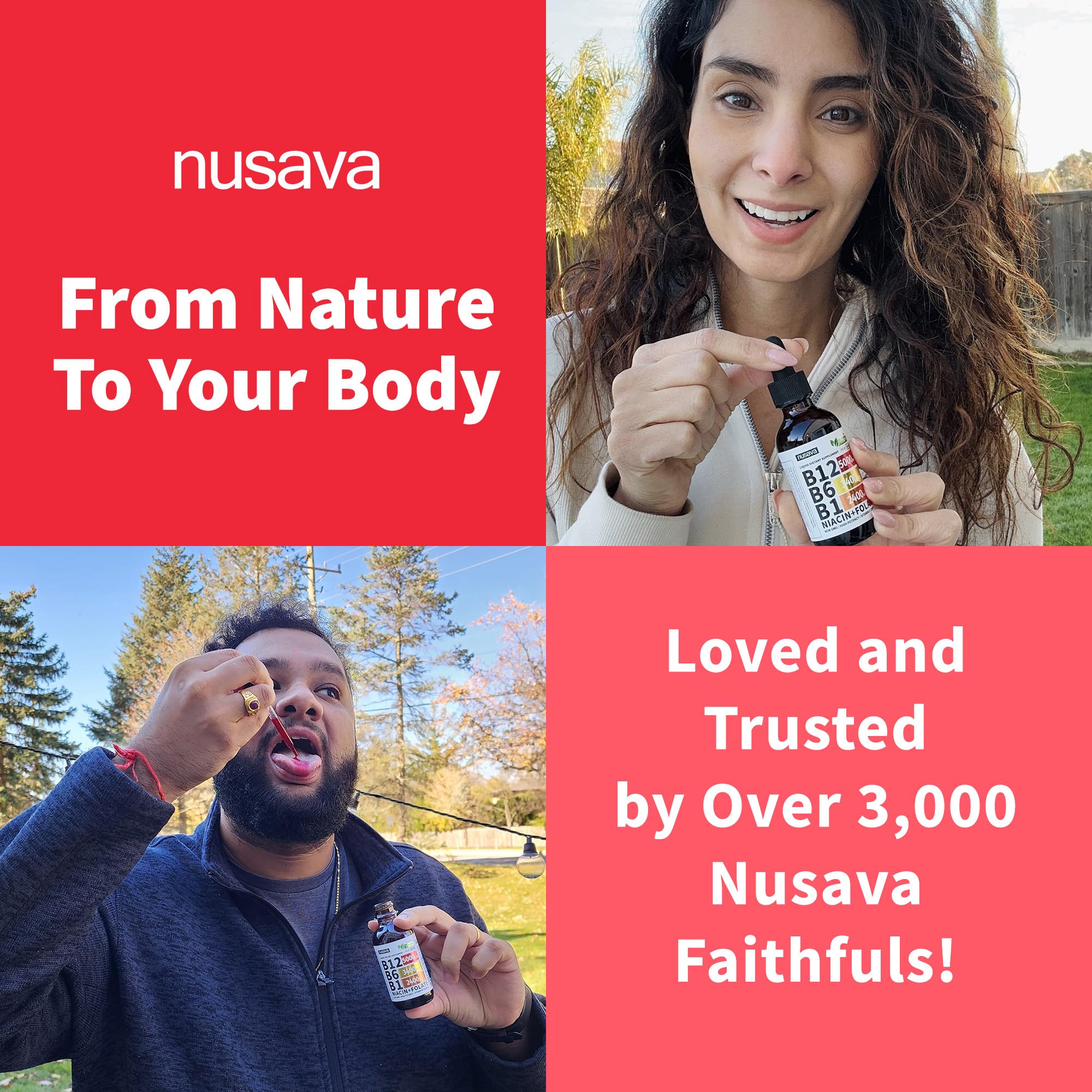 NUSAVA B12 Drops benefits graphic highlights energy support