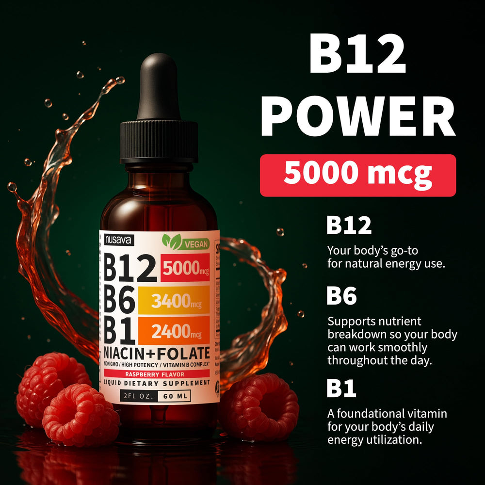 NUSAVA B12 Drops raspberry flavor bottle with appealing taste