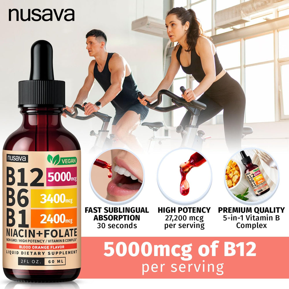 Two-pack display of NUSAVA B12 drops on a clean surface