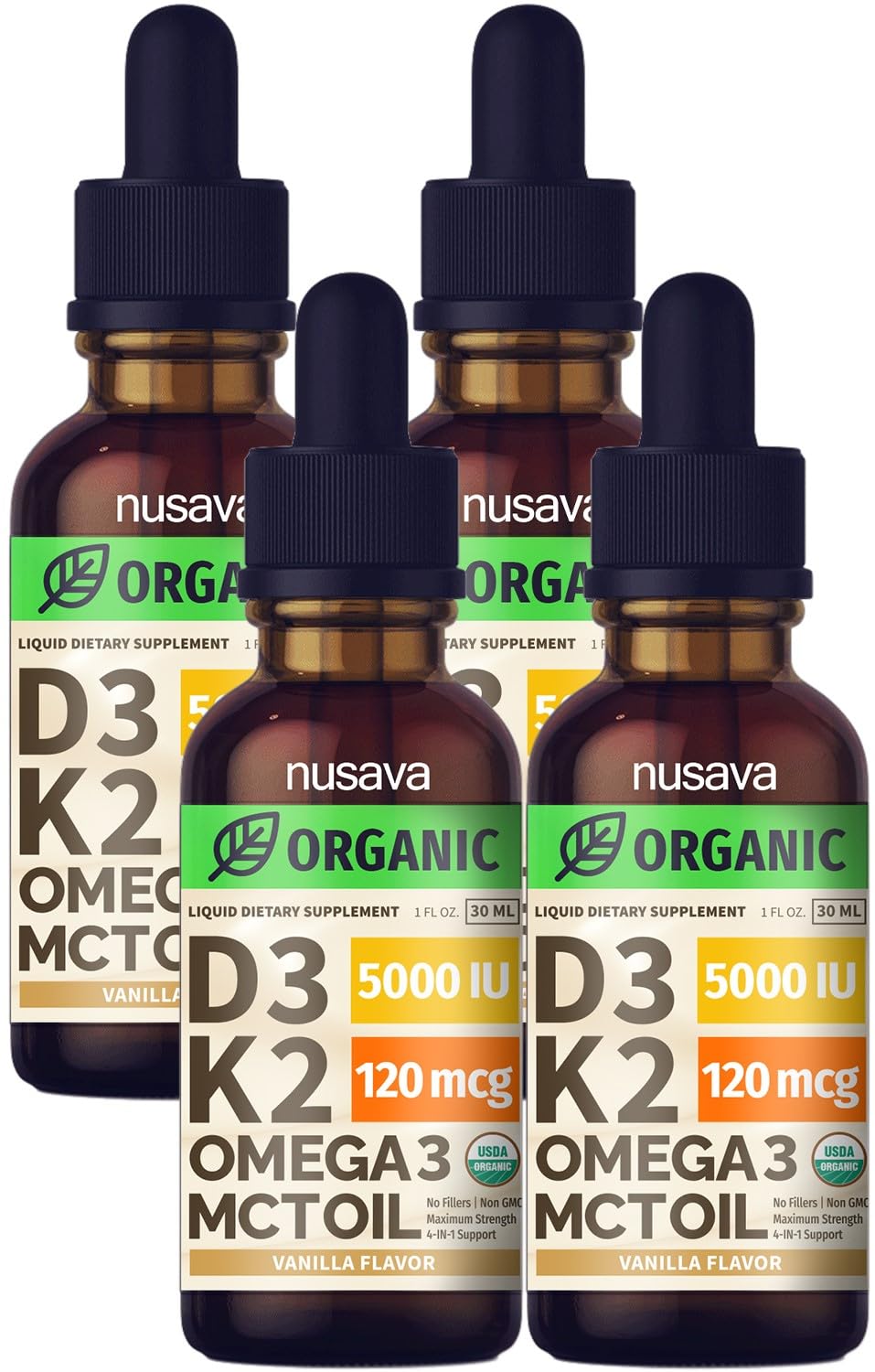 NUSAVA D3K2 Drops bottle for fast absorption and immune-boosting potential.