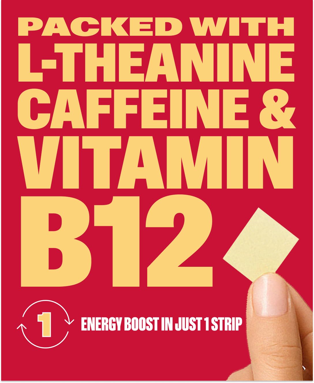 NuStrips strip dissolving on tongue delivers caffeine and L-Theanine for steady focus.