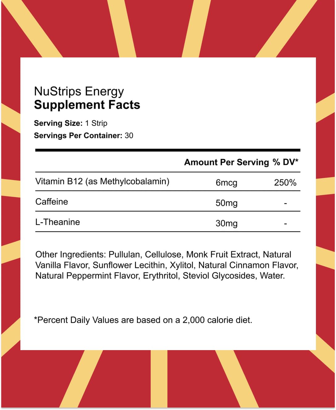NuStrips vegan vitamin B12 icon highlights plant-based energy support.