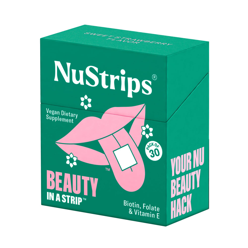 NuStrips beauty strip dissolving on tongue for quick absorption
