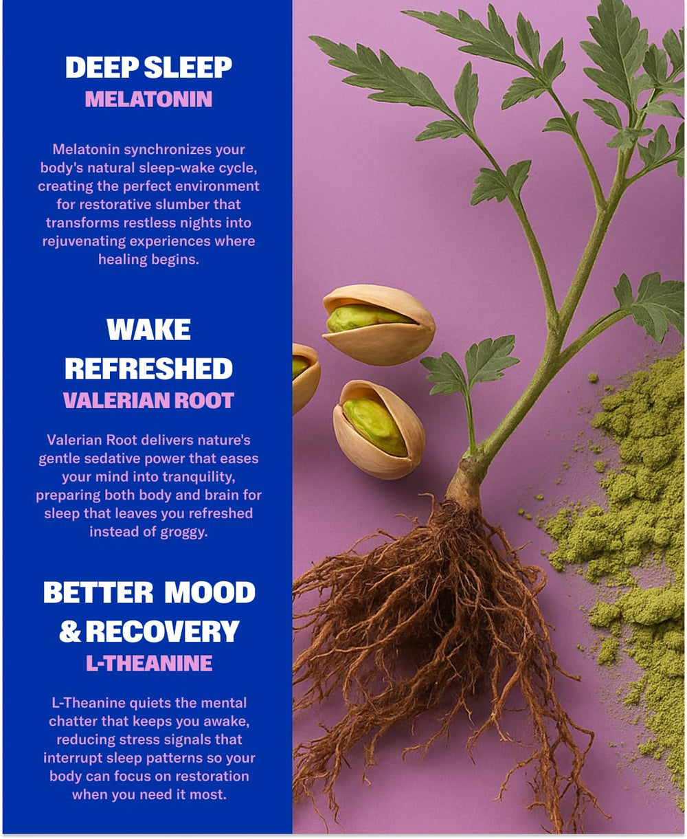 NuStrips ingredients melatonin, valerian, and L-theanine support a calm night.