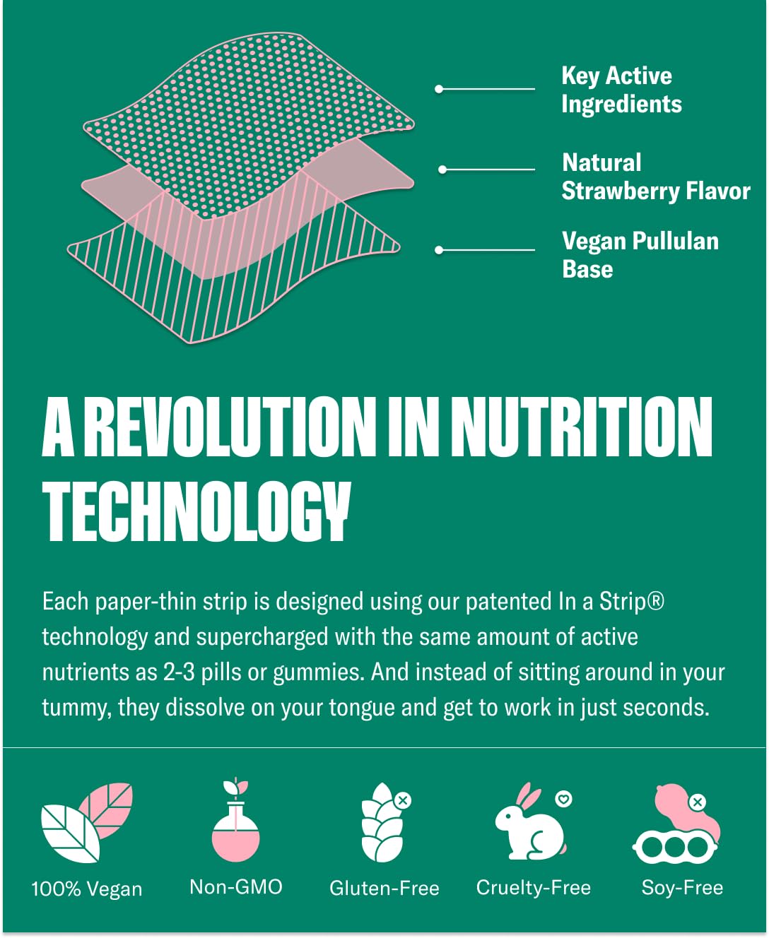 NuStrips vegan strawberry flavor packaging