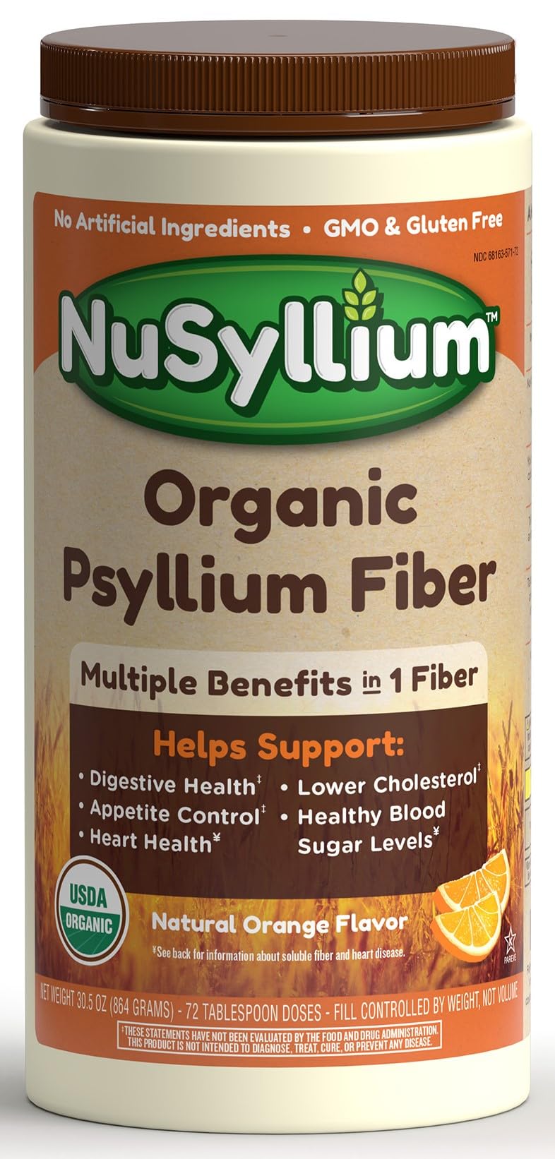 NuSyllium organic psyllium powder container for daily fiber.