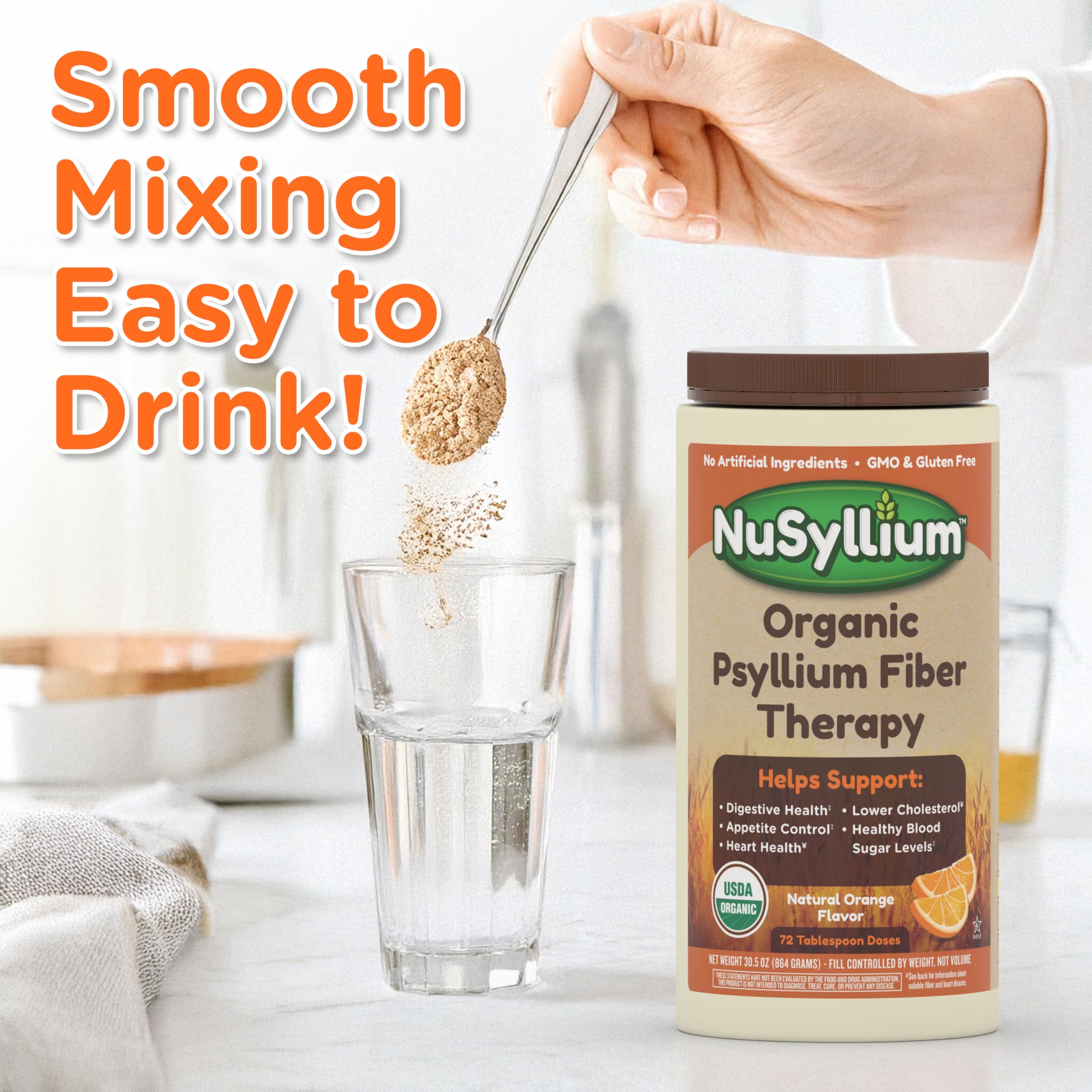 NuSyllium powder added to smoothies, juices, or baking.
