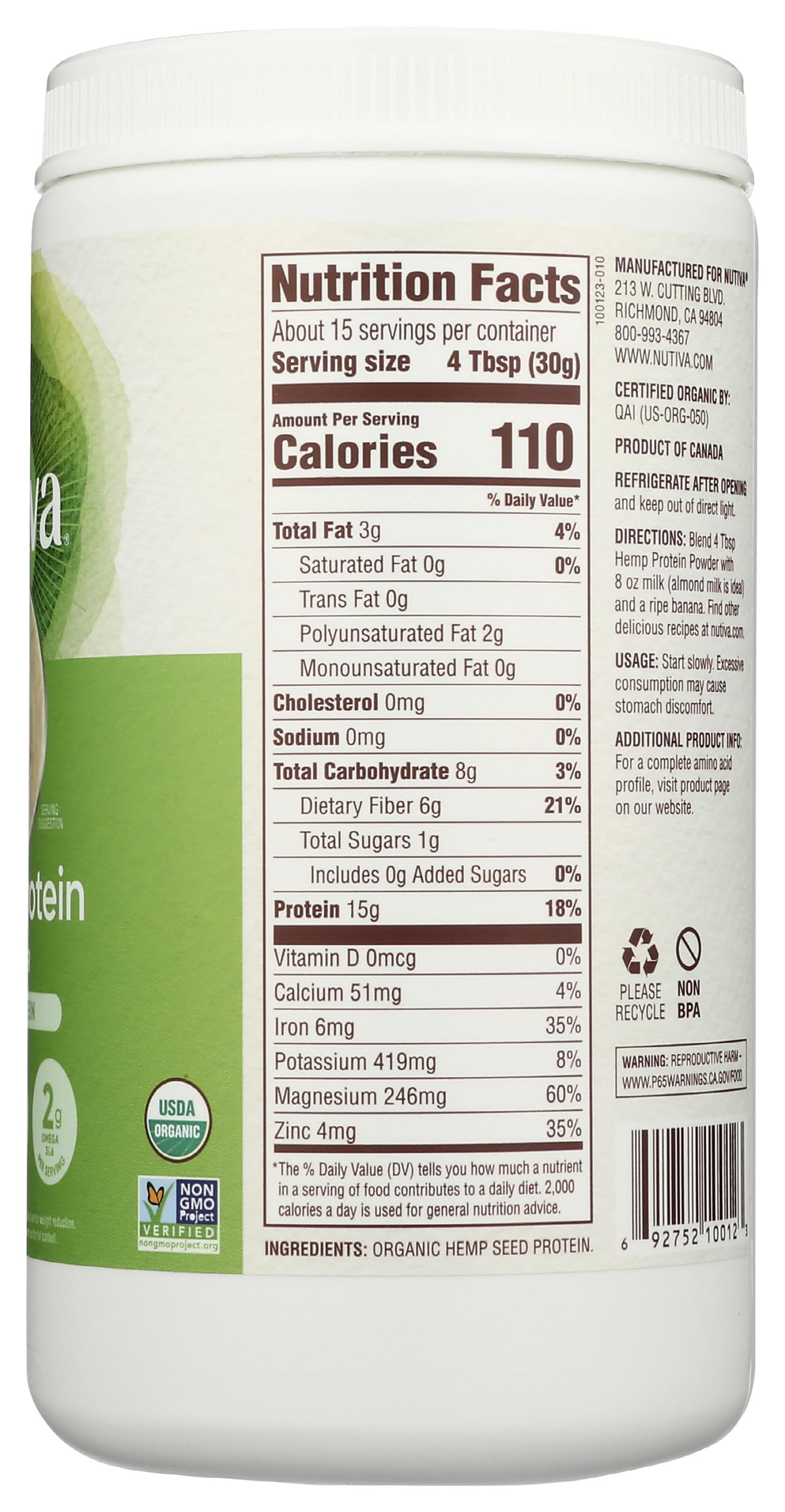 Nutiva hemp protein sprinkled on yogurt for extra protein and fiber.
