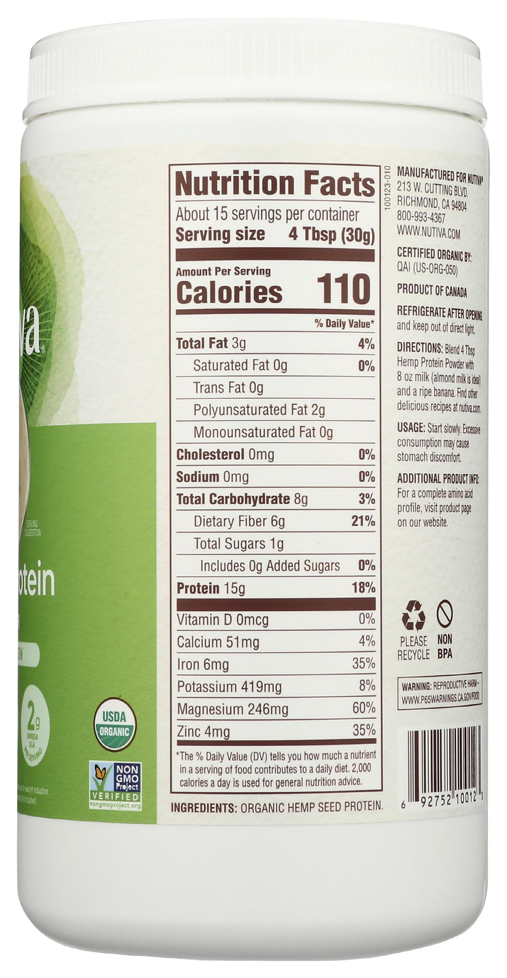 Nutiva hemp protein sprinkled on yogurt for extra protein and fiber.