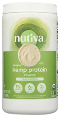 Nutiva hemp protein powder in a jar, perfect for smoothies.